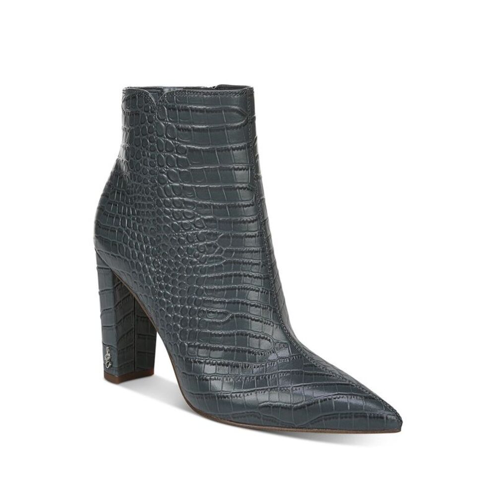 NWT SAM EDELMAN Womens Aqua Reptile Raelle Toe Block Heel Leather Booties 6.5 M